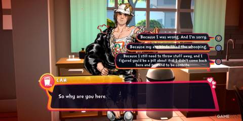 Cam asking the player why they are here in Date Everything