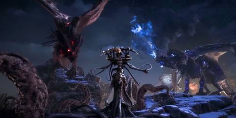 Ghilan'nain with two blighted dragons in Dragon Age: The Veilguard