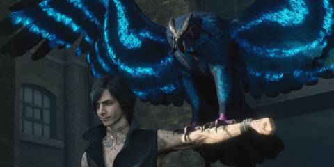 V with his bird in Devil May Cry 5