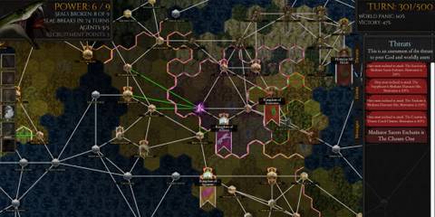 A player looking at their threats in Shadows of Forbidden Gods