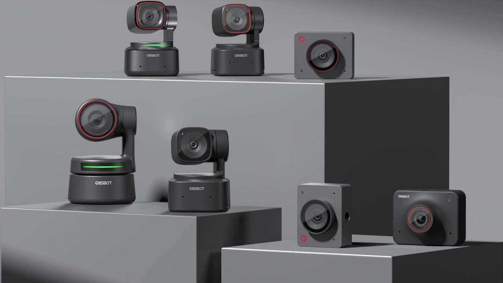 Image of OBSBOT's webcams on a grey background.