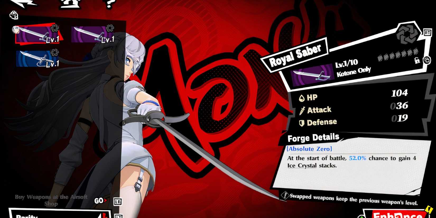Upgrading Kotone’s weapon in Persona 5 The Phantom X