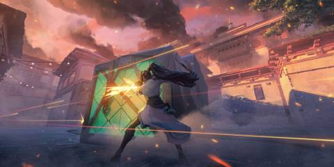 valorant sage firing a weapon surrounded by flying bullets