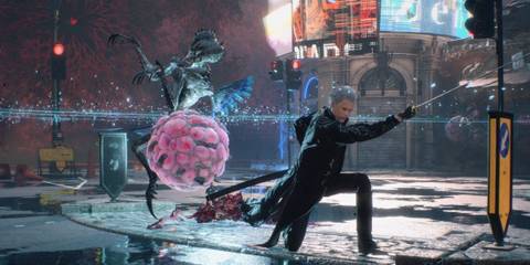 Vergil slashes through an enemy - Devil May Cry 5