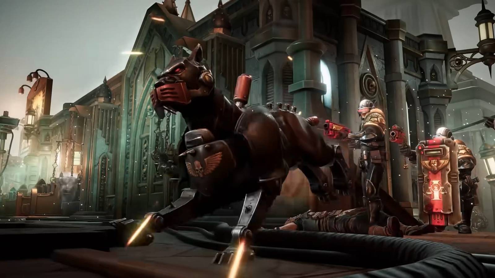 WH40k Rogue Trader Cyber Mastiff Arbites intro cutscene