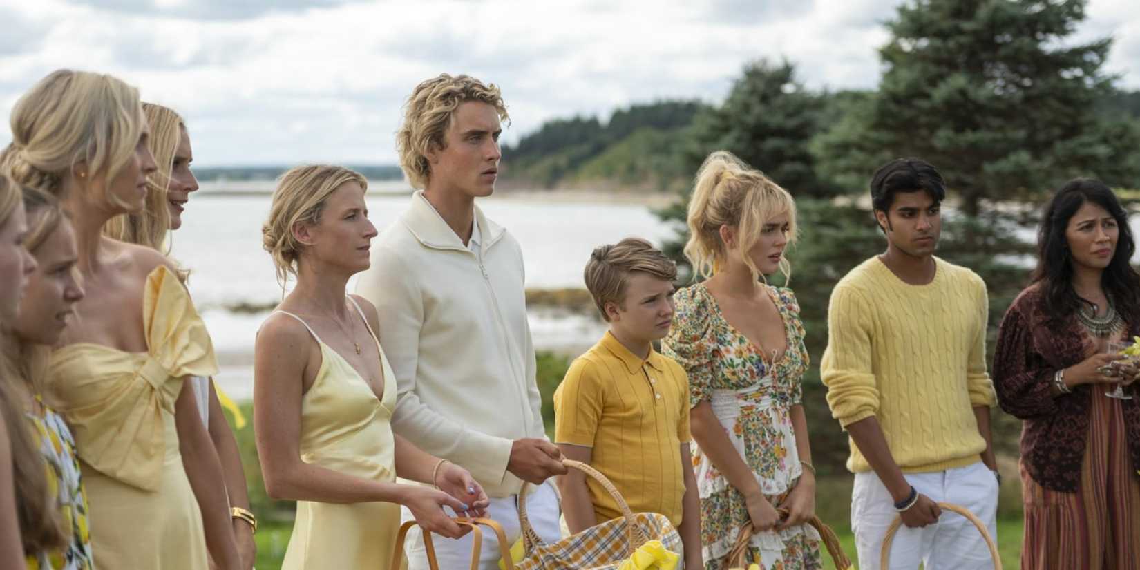  Mamie Gummer, Esther McGregor, Joseph Zada, Shubham Maheshwari, Karen David, Candice King, Caitlin FitzGerald, and Emily Alyn Lind in We Were Liars