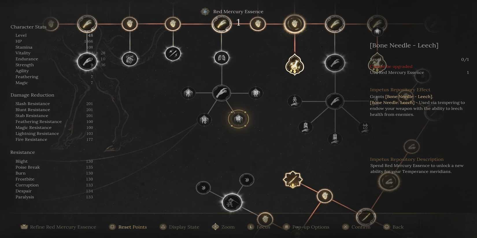 The  Bone Needle - Leach Skill in the Menu 