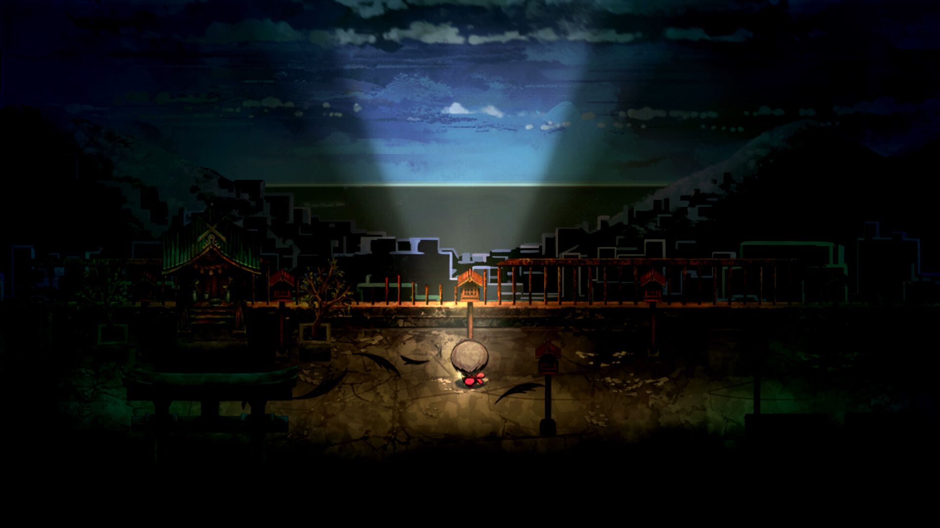 yomawari lost in the dark flashlight looking over town