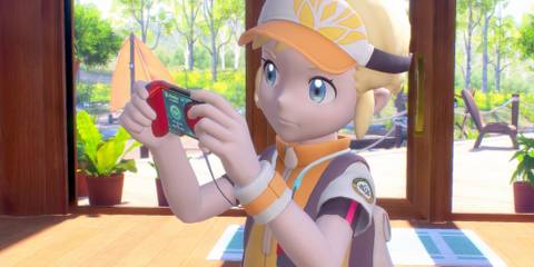 Your trainer looking at a camera in New Pokemon Snap (Switch)