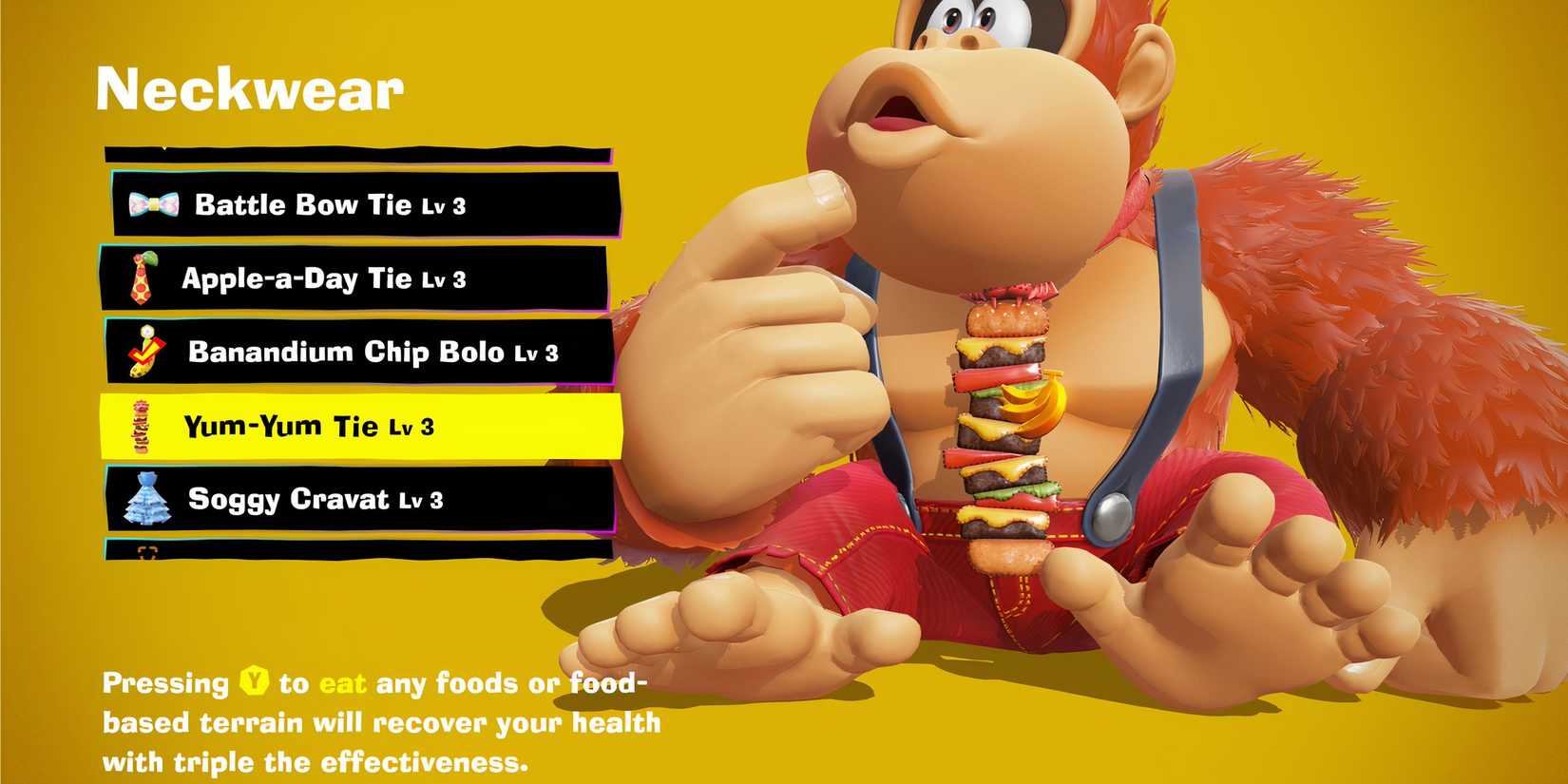 Yum-Yum Tie costume piece in Donkey Kong Bananza