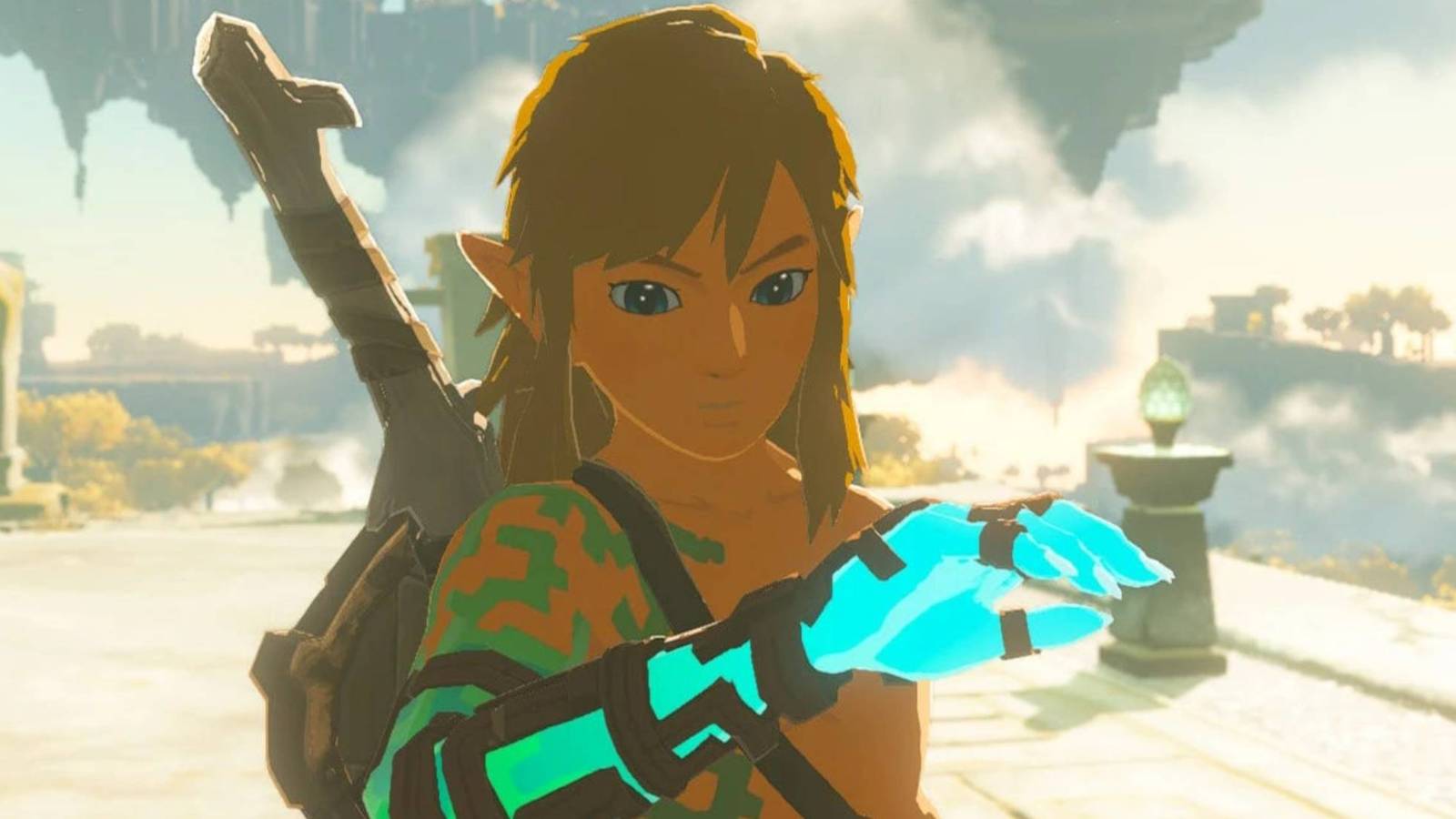 Link looking at the Zonai Arm from The Legend of Zelda: Tears of the Kingdom