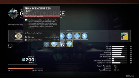 Destiny 2 Transcendent Zen refit Graviton Spike