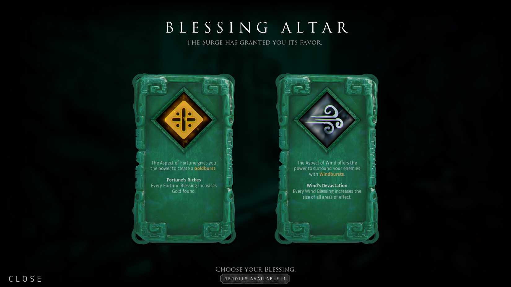 Abyssus Blessing Altar selection