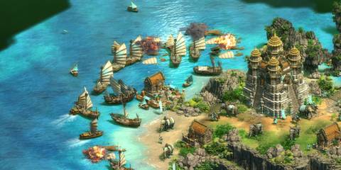 A naval battle between ships - Age Of Empires 2 Definitive Edition