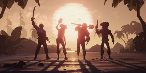 A pirate crew ready to start looting - Sea Of Thieves