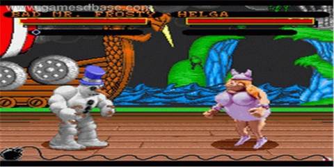 A snowman and viking lady fighting in Clayfighter