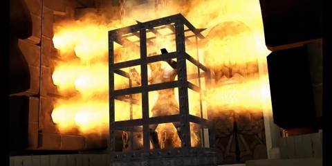 A spartan being cooked in God of War (2005)