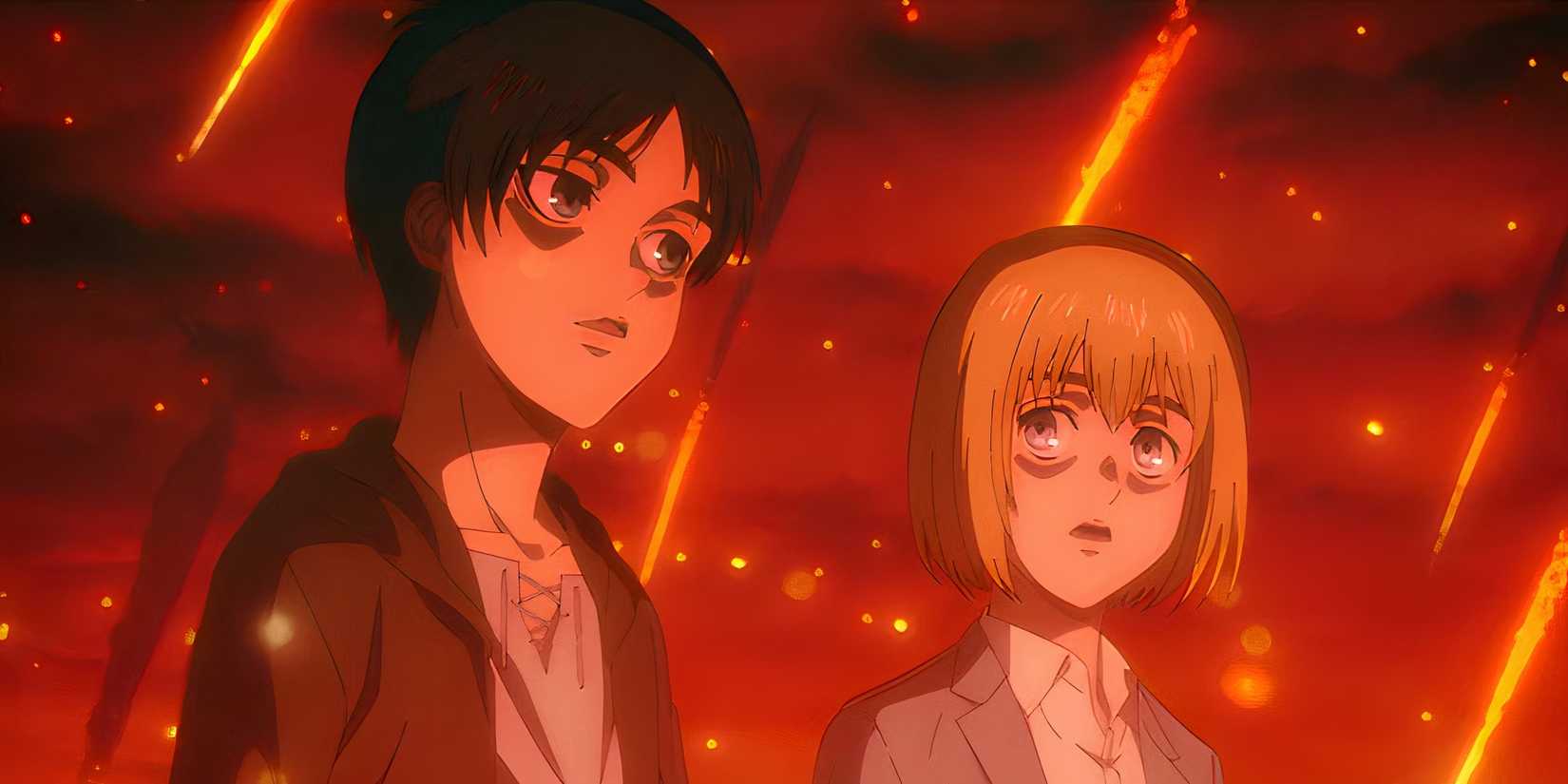 A young Eren and Armin surrounded by complete destruction in Attack on Titan