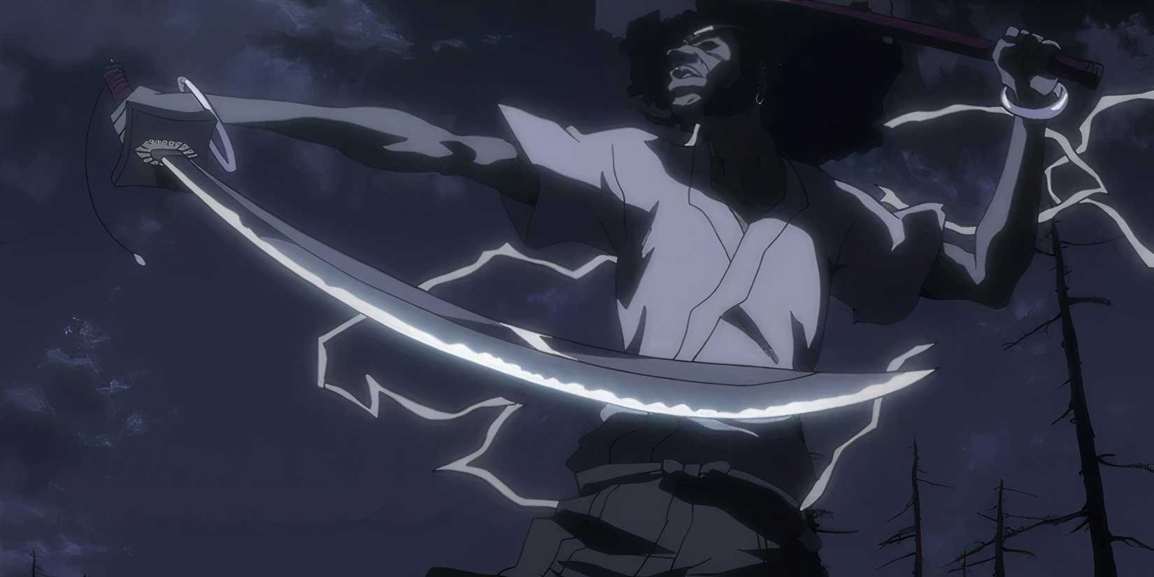 Afro showing his sword in Afro Samurai (Anime)