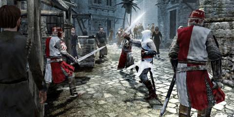 Altair fighting some guards - Assassin's Creed