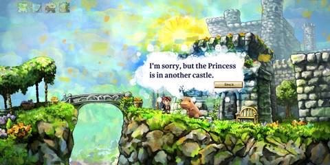 An NPC tells Tim that the princess is in another castle - Braid