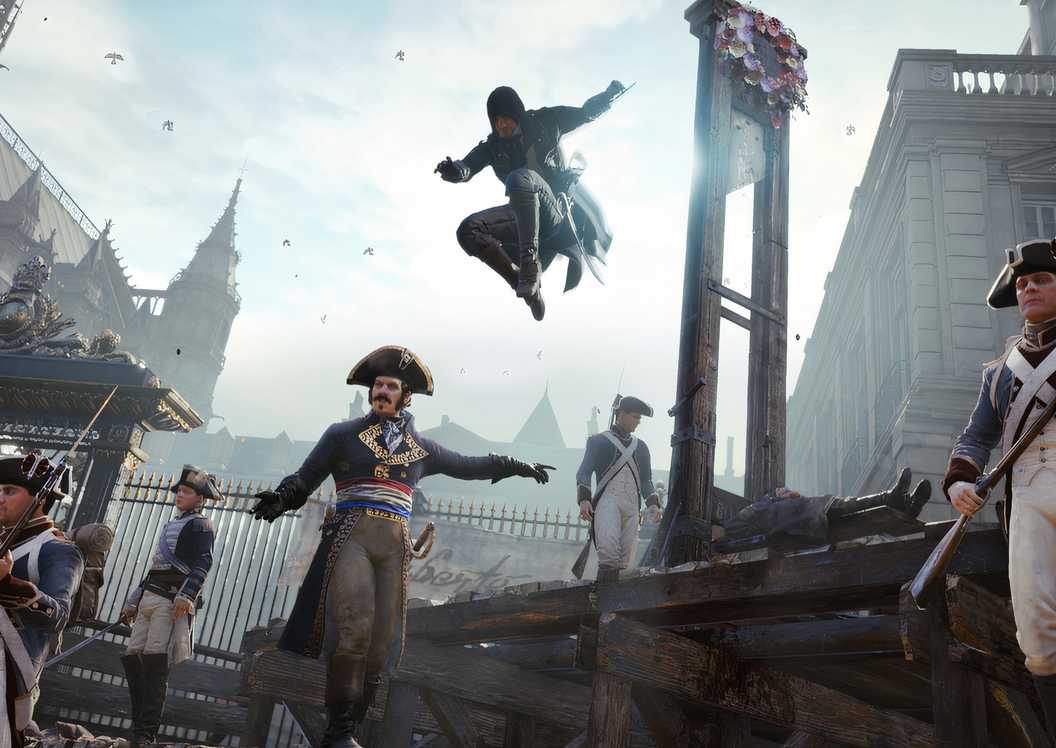 Aksi pembunuhan di Assassin's Creed Unity dengan 60 FPS