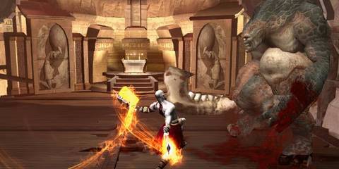 Attacking an enemy in God of War (2005)