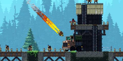 Attacking enemies as Brocketeer in Broforce
