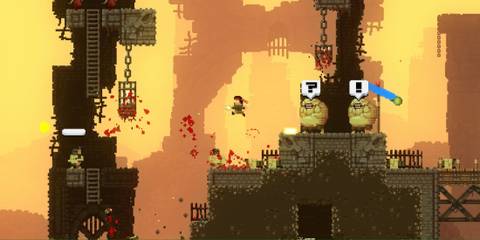 Attacking enemies as Rambro in Broforce