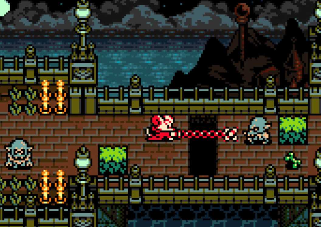 Mina the Hollower menyerang musuh dengan cambuk