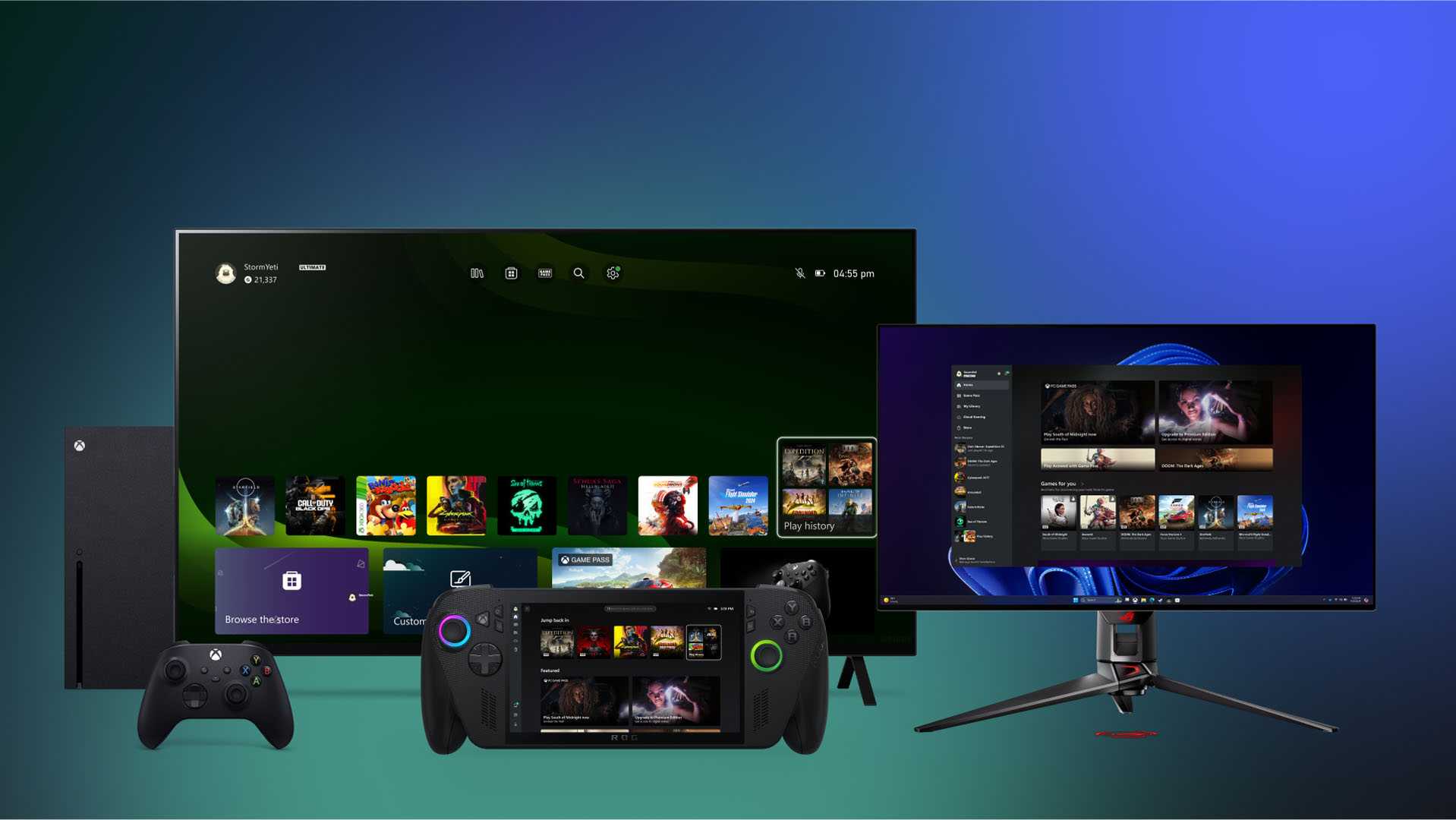 Xbox ROG Ally X PC Series X TV gradient backdrop composite
