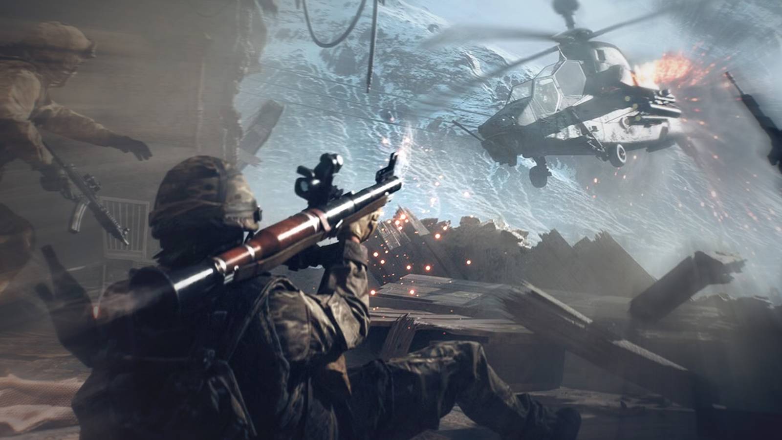 Battlefield 6 rocket launcher vs helicopter zoom blur key art