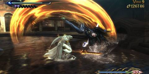 Bayonetta fighting the Masked Lumen - Bayonetta 2