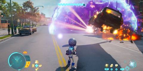 Blowing up a car in Destroy All Humans (2020)