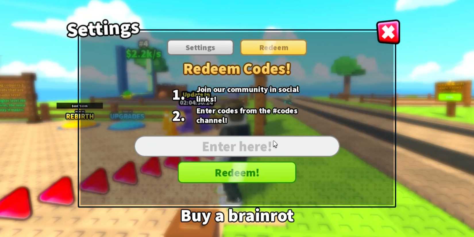 Bounce A Brainrot the codes tab