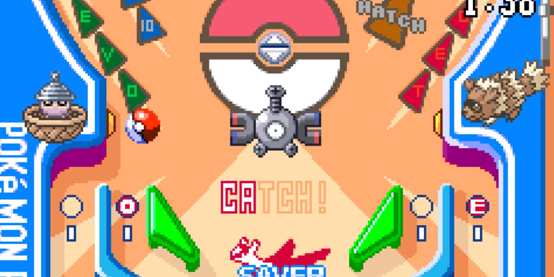 Bouncing a pinball around in Pokemon Pinball Ruby & Sapphire