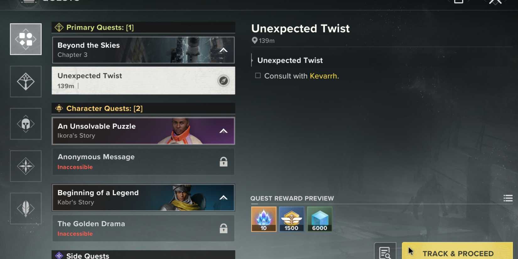 Character Quest Menu Destiny Increases