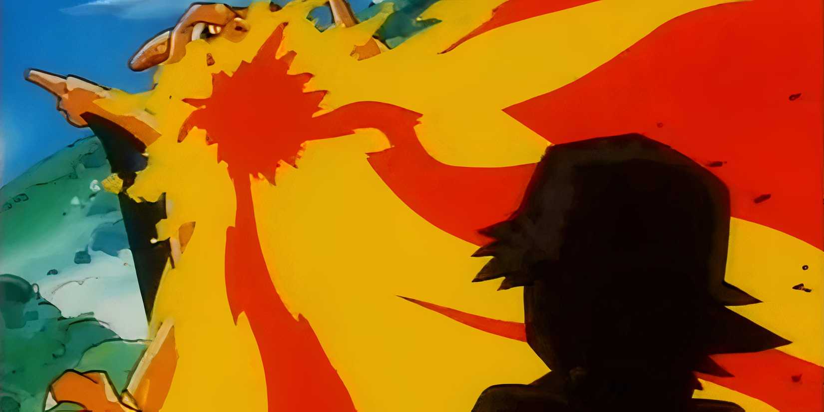 Charizard exploding ash in Pokemon (animation)