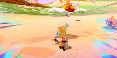 Chef Kawasaki using Superspicy Cooking in Kirby Air Riders