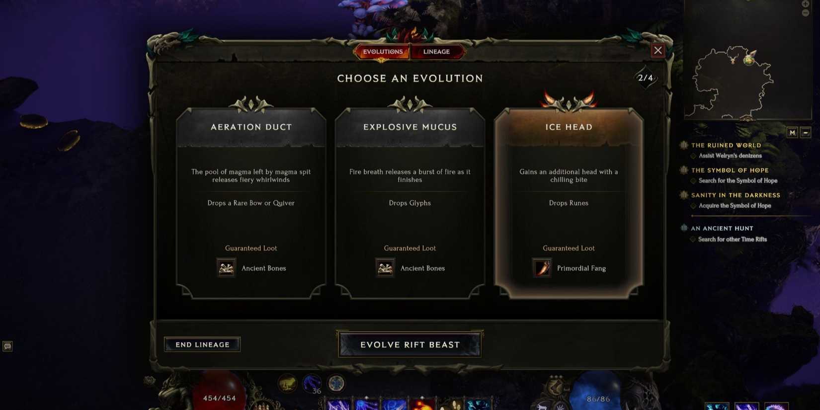 Choosing new evolution lineage trait Rift Beast Last Epoch