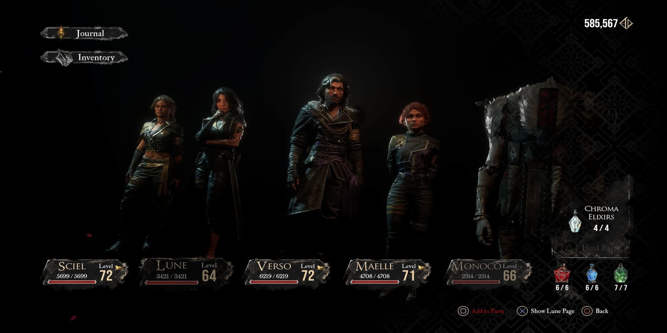 The Full Party in the Menu 