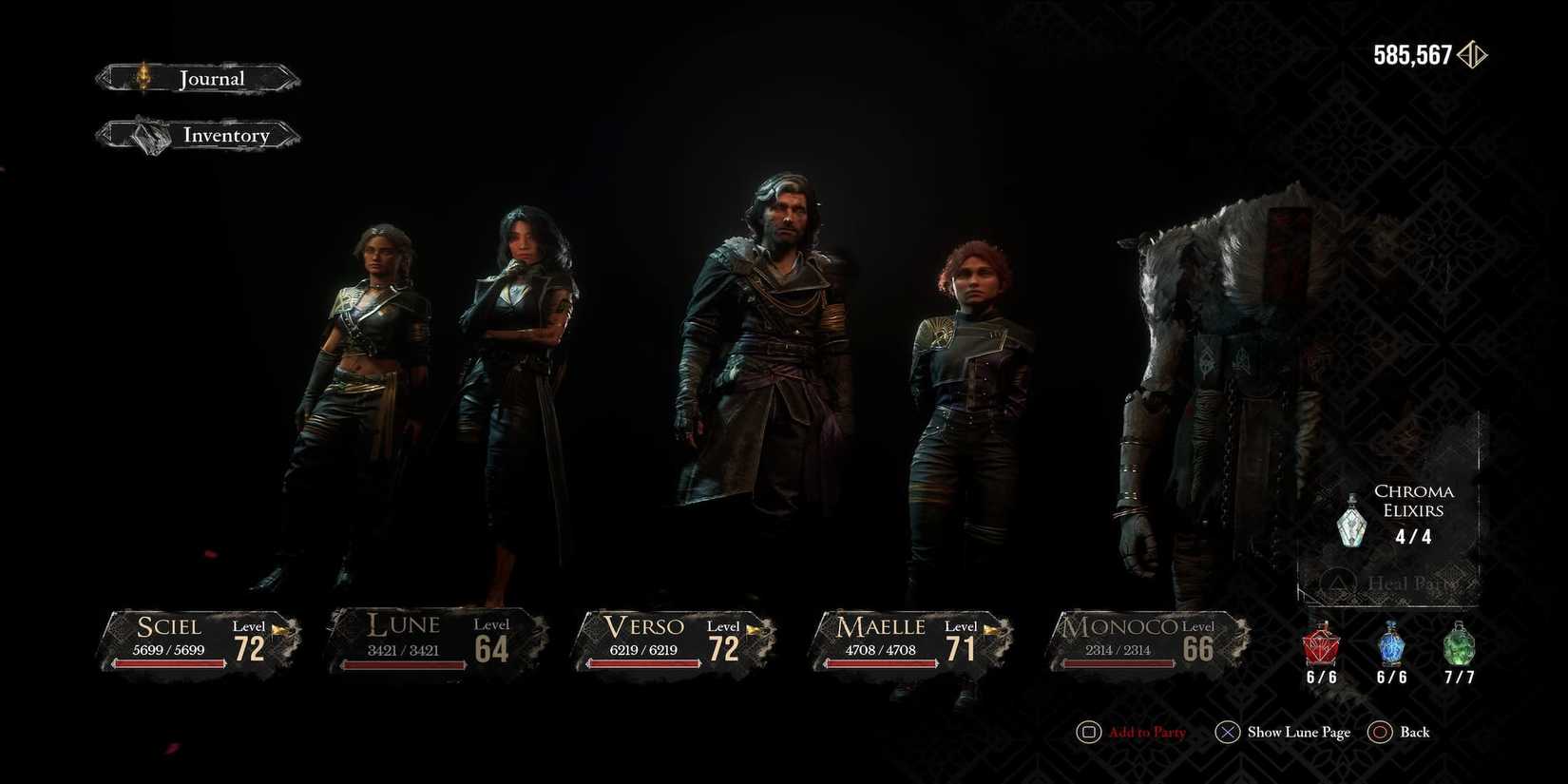 The Full Party in the Menu 