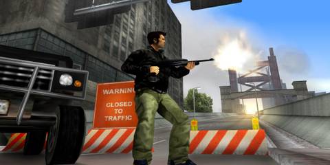 Claude shooting a machine gun - Grand Theft Auto 3