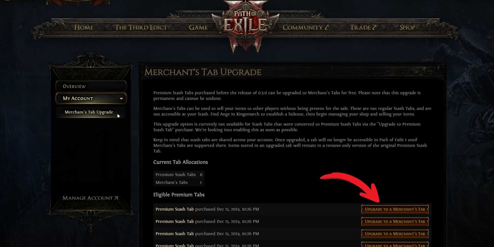 convert premium stash tabs to merchant's tab in path of exile 2