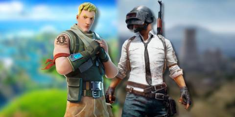 A collage of main characters from two games that are similar to each other: Fortnite: Battle Royale and PlayerUnknown's Battlegrounds.