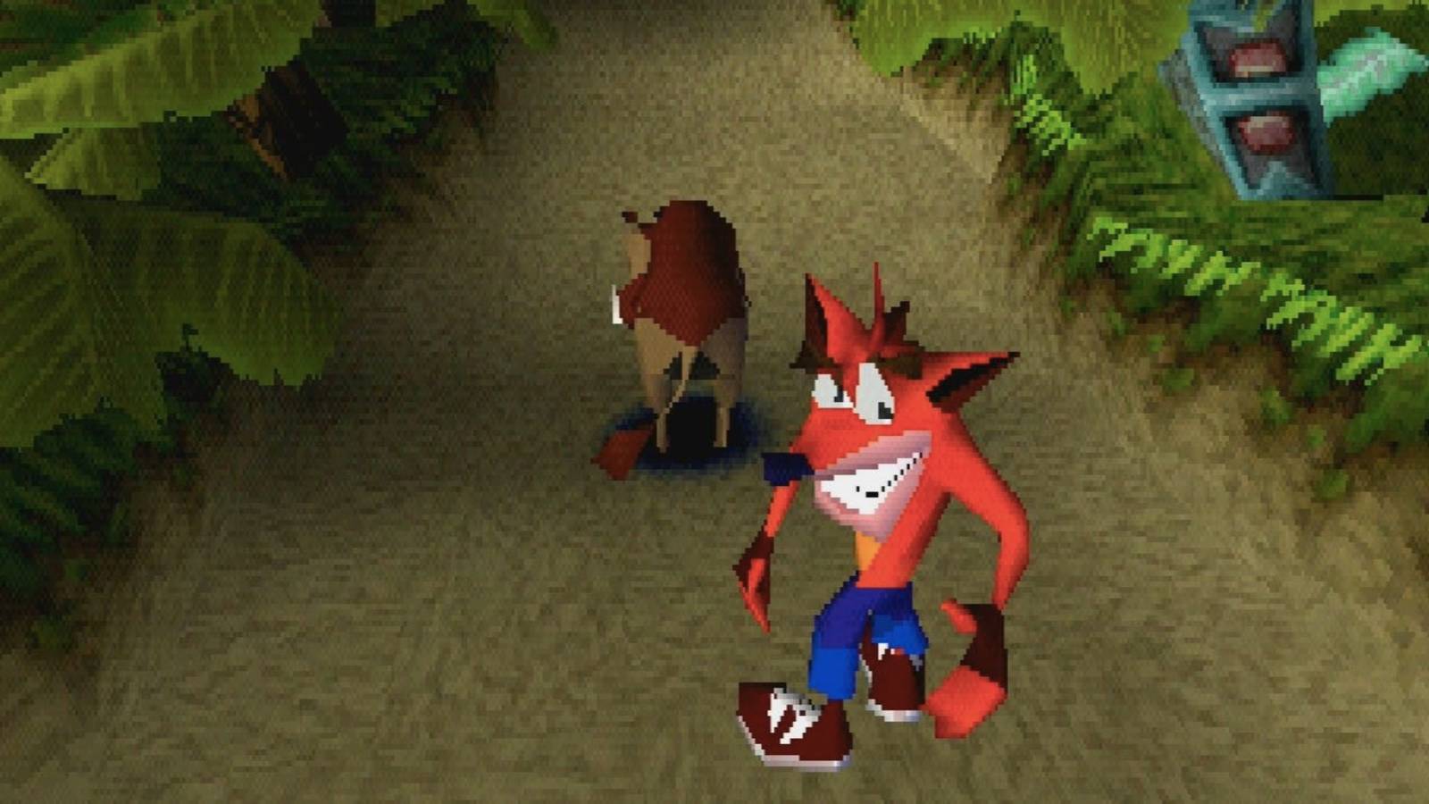 Crash looking back in Crash Bandicoot (PS1)