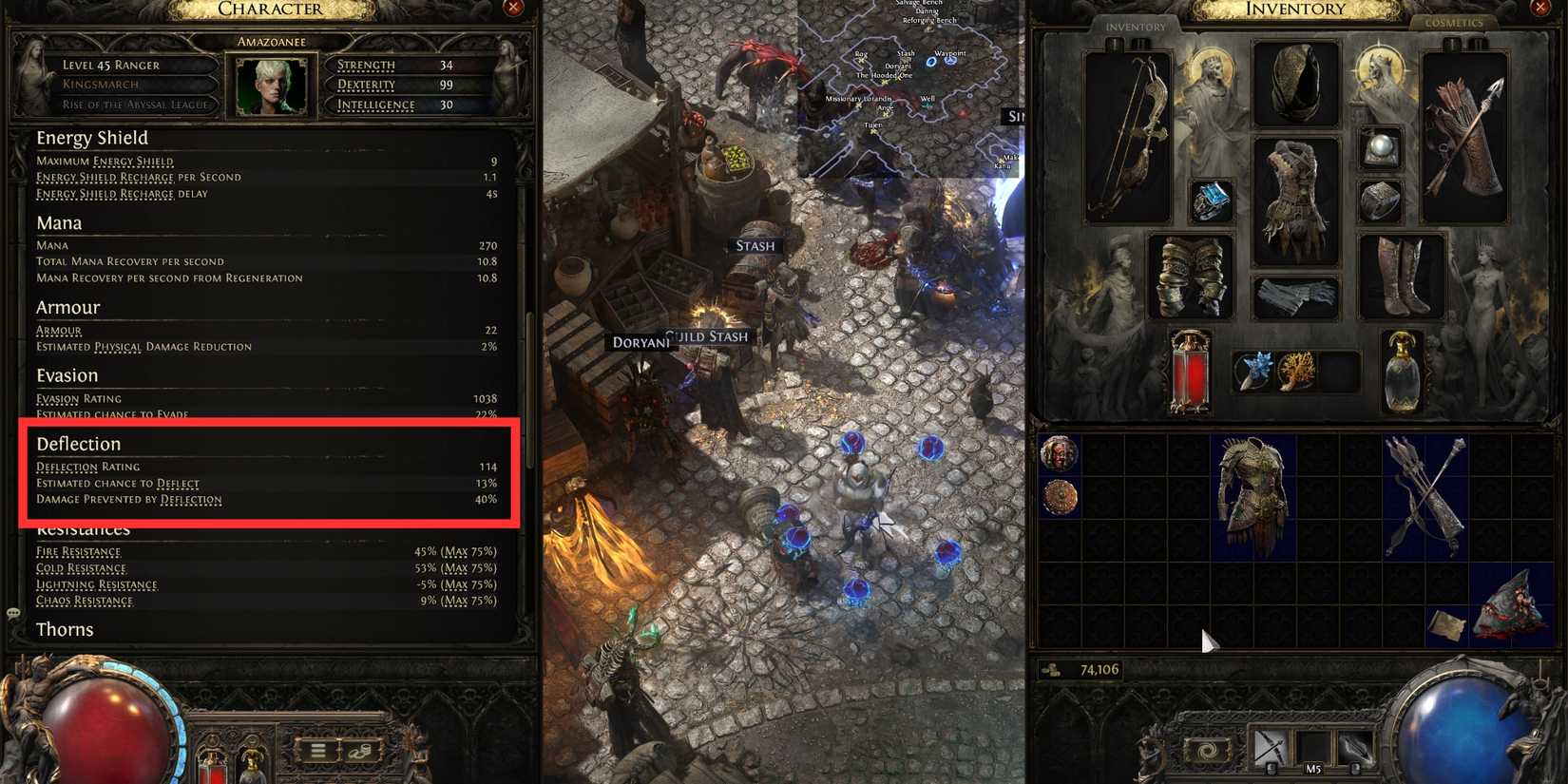 deflect rating in character sheet in path of exile 2