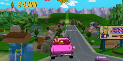 Driving around in Homer's pink car - The Simpsons Road Rage