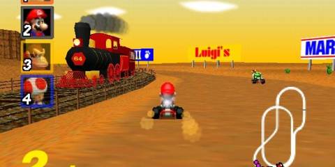 Driving as Mario in Mario Kart 64