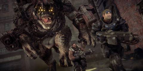 Escaping from a giant Locust boss - Gears of War Reloaded